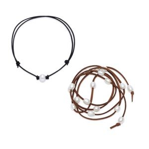 Freshwater Pearl & Leather Necklace Bundle